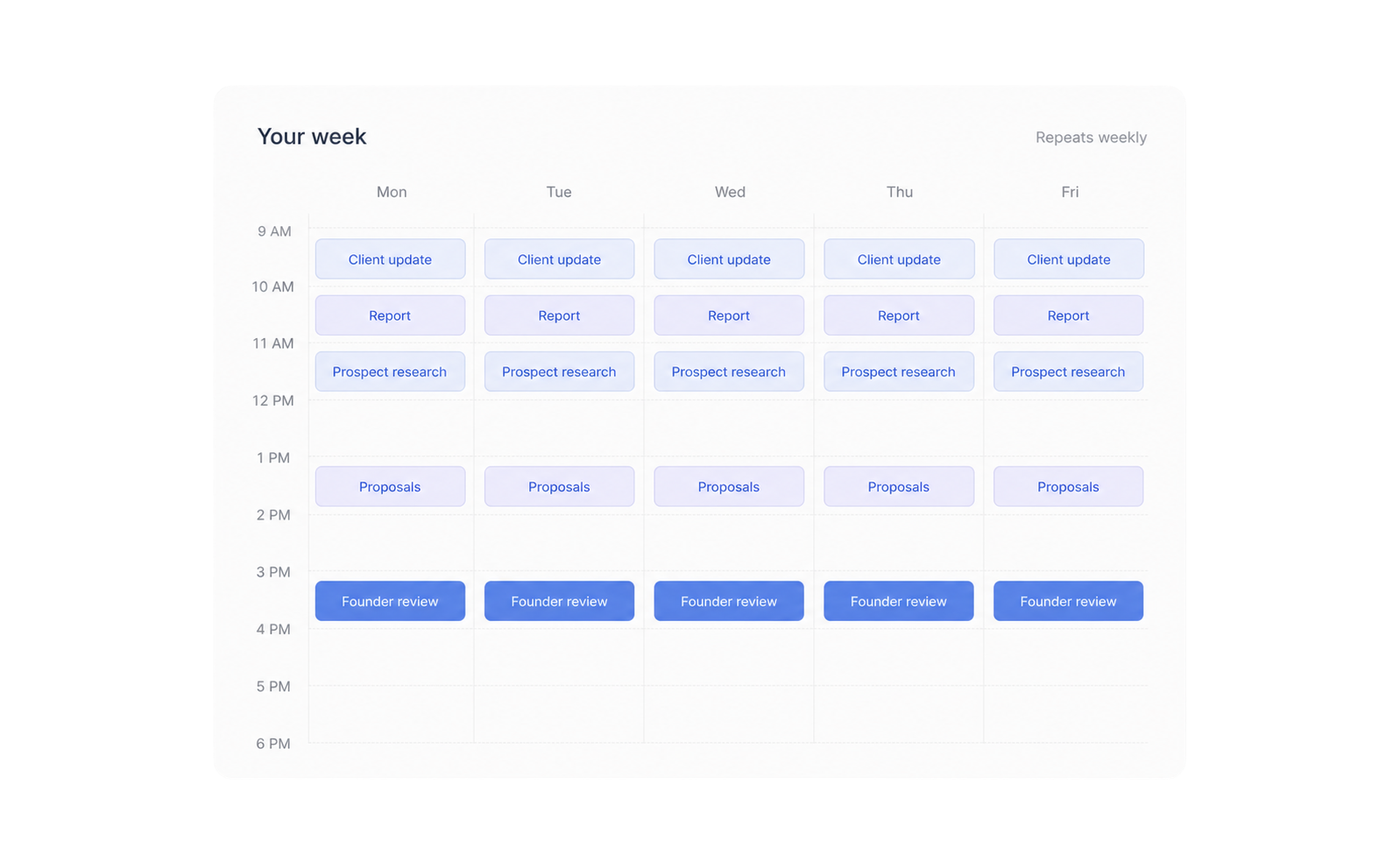 Google Calendar showing repeating tasks every week